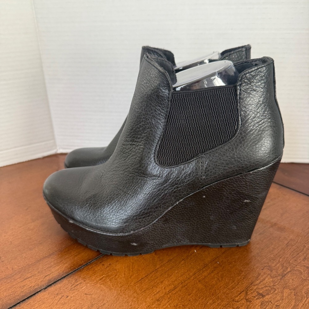 Korks by Kork-Ease Womens Black Leather Wedge Ankle Boots Platform Lug Sole 4in